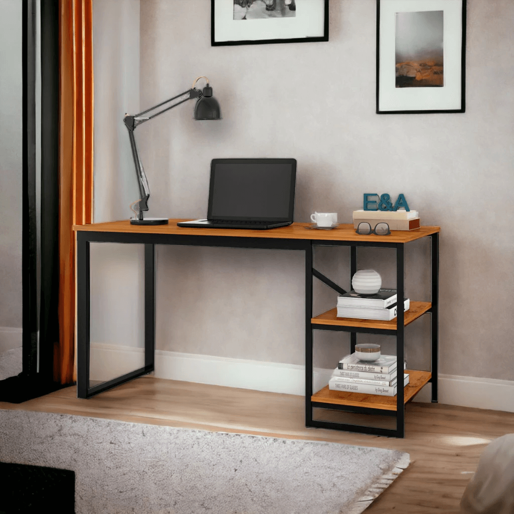 Mesa Home Office com Prateleiras de Metal