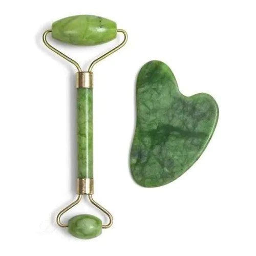 Kit de Massagem Facial - Rolo de Jade e Placa Gua Sha