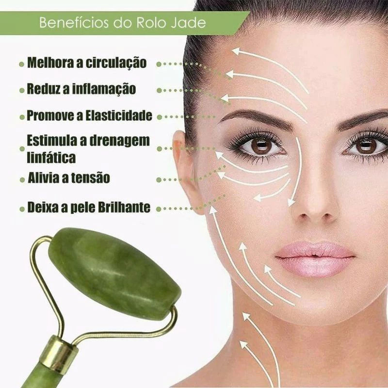 Kit de Massagem Facial - Rolo de Jade e Placa Gua Sha